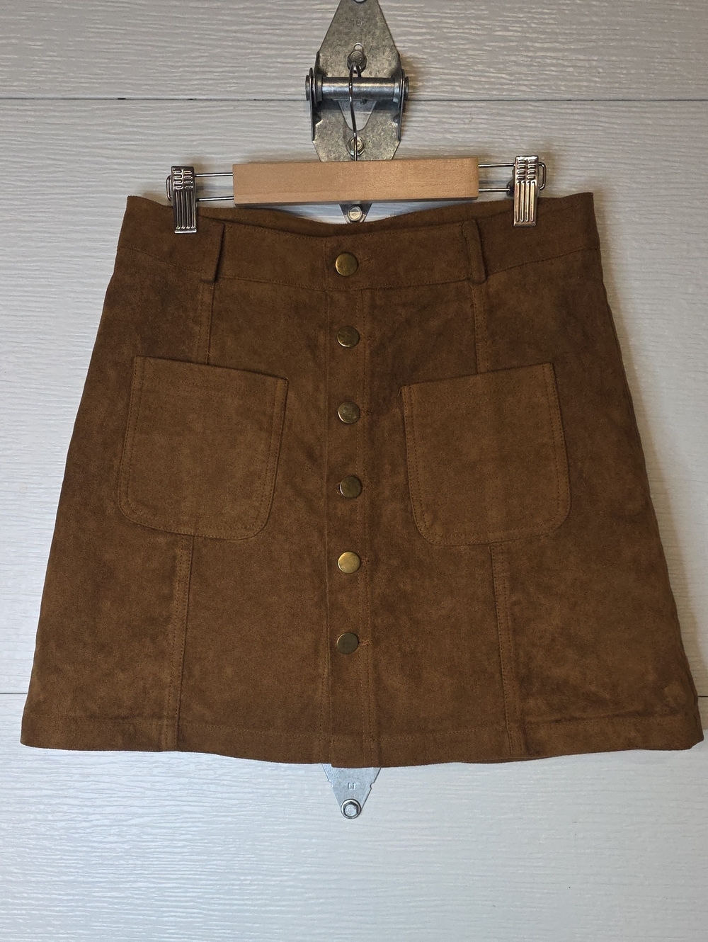 RAGA Brown Suede Button-Front Mini Skirt